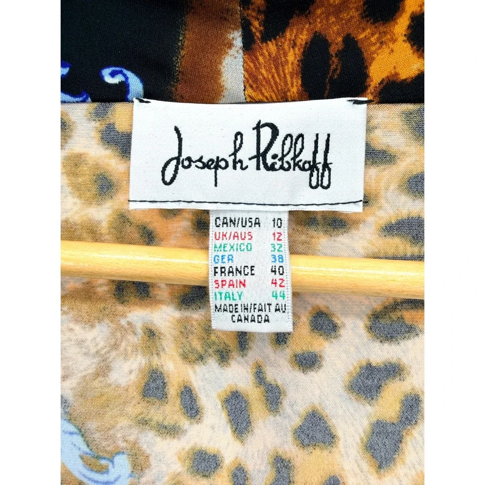 Joseph Ribkoff Leopard Baroque Print Dress Womens 10 Black Blue Gold Mob Wife - Picture 3 of 4